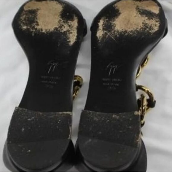 Giuseppe Zanotti Gold Chain Leather flat sandals - Picture 10 of 12